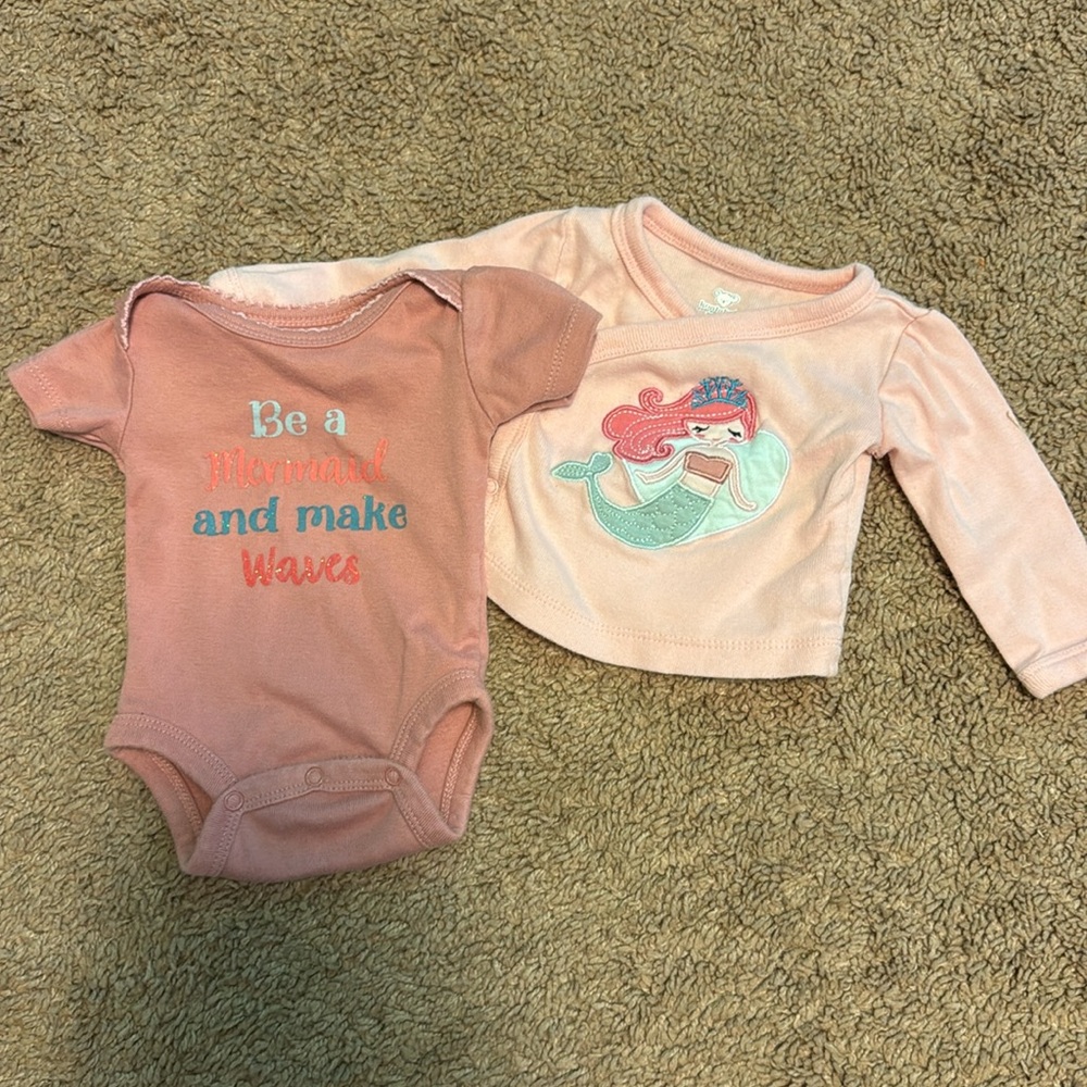 Koala Kids Light Pink Mermaid Long Sleeve Shirt and onesie